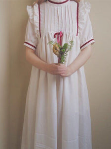 Sweet Lolita OP One Piece Dress Short Sleeve Stand Collar Chiffon White Lolita Dress