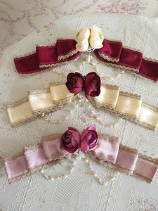 Sweet Lolita Brooch Infanta Flowers Pearls Burgundy Lolita Accessories