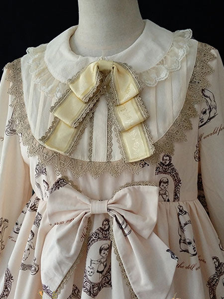 Classic Lolita Brooch Infanta Bows Floral Print Champagne Lolita Accessories