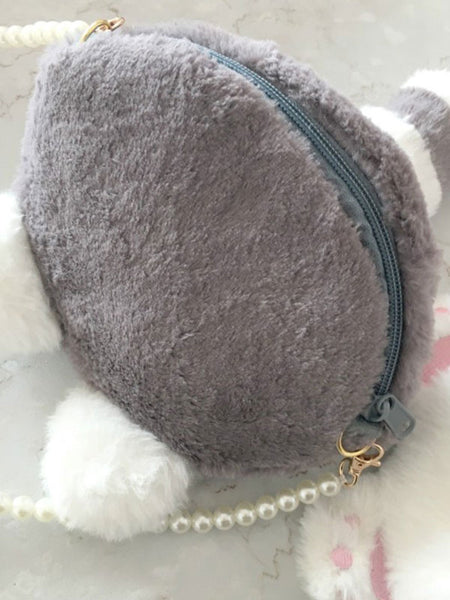 Sweet Lolita Handbag Pearl Beading Cat Paw Faux Fur White Lolita Bag