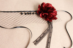 Gothic Lolita Headdress Flower Net Lace Jewel Bead Black Lolita Veil