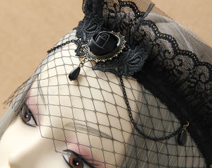 Gothic Lolita Jewelry Lace Jewel Metallic Chain Black Lolita Headdress