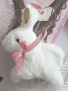 Sweet Lolita Handbag Cute Bunny Faux Fur Bow Pearl Lolita Shoulder Bag