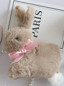 Sweet Lolita Handbag Cute Bunny Faux Fur Bow Pearl Lolita Shoulder Bag
