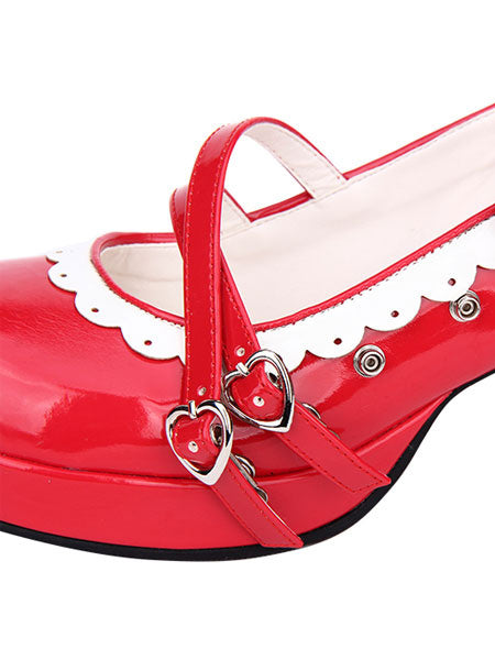 Sweet Lolita Shoes Red Bow Strappy Patent PU Red Lolita Pumps