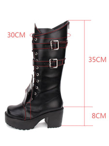 Gothic Lolita Boots Grommet Cross Lace Up Buckle Platform Chunky High Heel Black Lolita Shoes