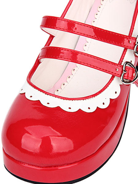 Sweet Lolita Shoes Red Bow Strappy Patent PU Red Lolita Pumps