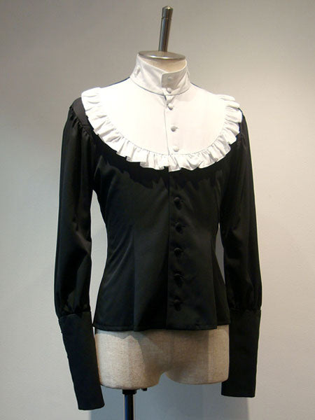 Gothic Lolita Shirt Ruffle Lace Up Detachable Collar Cotton Lolita Top