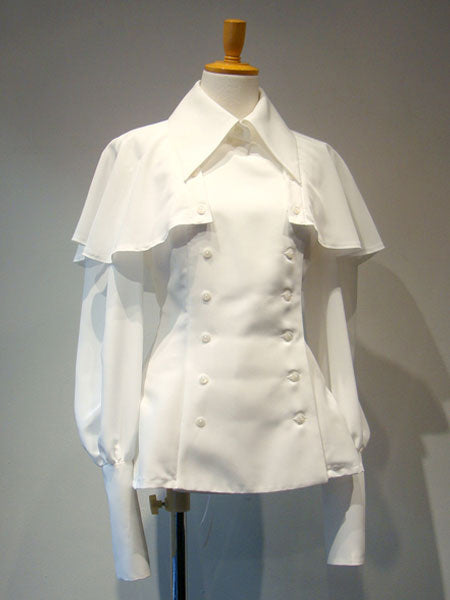 Gothic Lolita Blouse Ruffle Double Breasted Lace Up Poncho Design Chiffon White Lolita Shirt