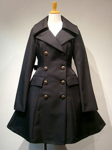 Gothic Lolita Overcoat Double Breasted Poncho Design Button Black Lolita Winter Coat