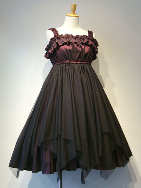 Gothic Lolita JSK Ruffle Pleated Two Tone Tulle Black Lolita Jumper Skirt