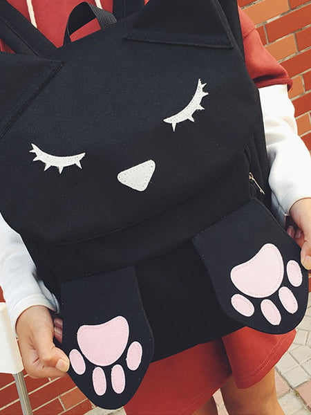 Casual Lolita Backpack Kitten Design Canvas Black Lolita Bag