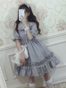 Sweet Lolita OP Dress Chiffon Ruffle Pleated Grey Lolita One Piece Dress