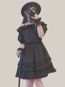 Sweet Lolita OP Dress Layered Ruffle Chiffon Black Lolita One Piece Dress