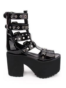 Gothic Lolita Sandal Boots Grommet Metallic Buckle Platform Black Lolita Footwear