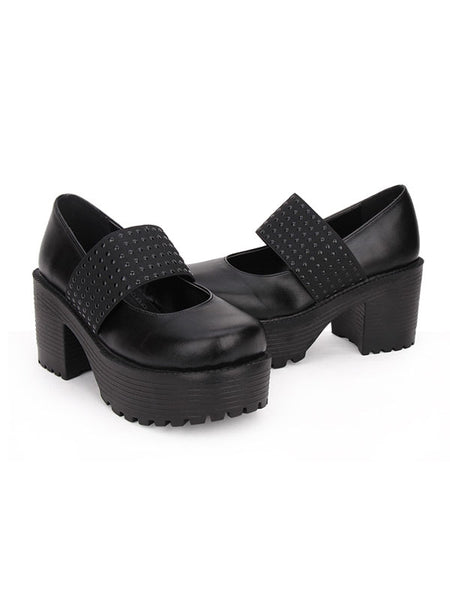 Classic Lolita Footwear Metallic Round Toe PU Platform Black Lolita Shoes