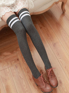 Sweet Lolita Stocking Two Tone Stripe Cotton Knee High Socks