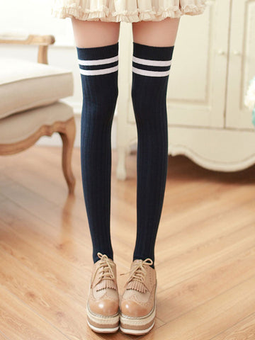 Sweet Lolita Stocking Two Tone Stripe Cotton Knee High Socks