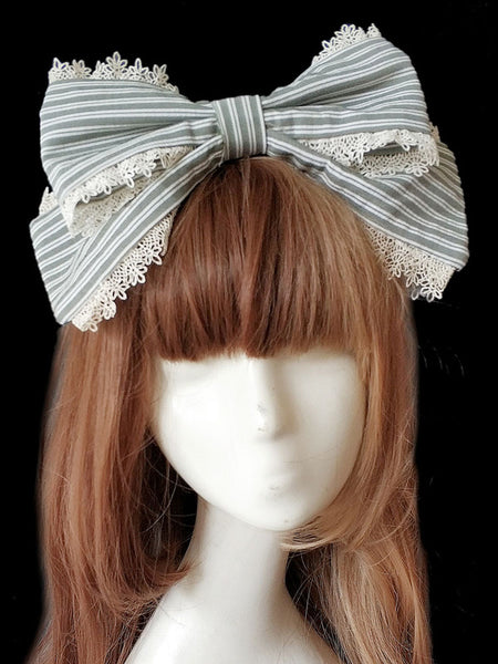 Sweet Lolita Hair Clasp Infanta Grass Story Lace Trim Bow Stripe Lolita Hair Accessory