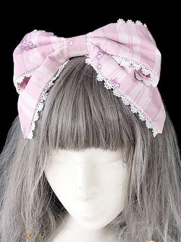 Sweet Lolita Headdress Infanta Maiden Room Lace Trim Bow Print Lolita Hair Accessory