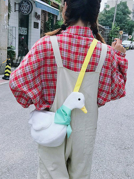 Sweet Lolita Bag Duck Design Color Block Corduroy Lolita Shoulder Bag