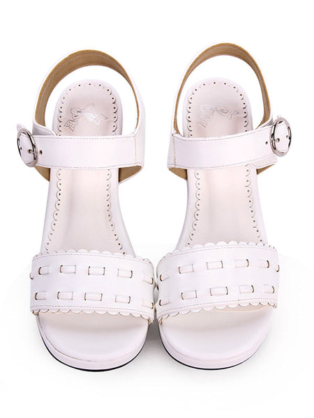 Sweet Lolita Sandals Patterned Strappy PU White Lolita Shoes