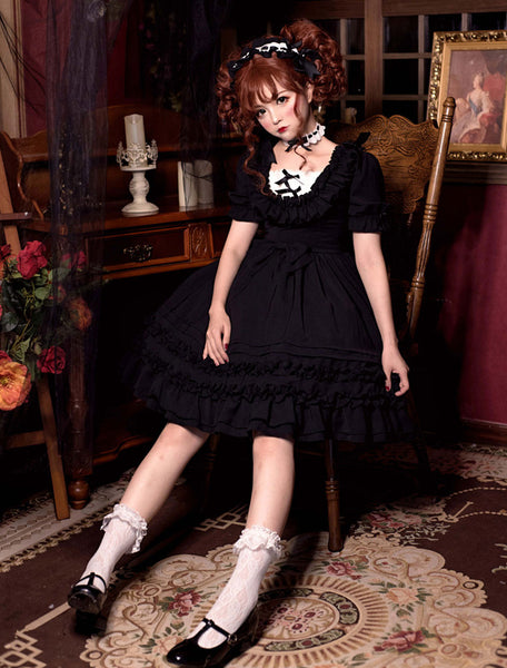 Sweet Lolita OP Dress Ruffle Bow Pleated Cotton Lolita One Piece Dress