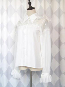 Classic Lolita Blouse Lace Trim Ruffle Illusion Chiffon Patch Black Lolita Shirt