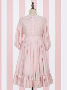 Classic Lolita OP Dress Ruffle Frill Pleated Cotton Pink Lolita One Piece Dress