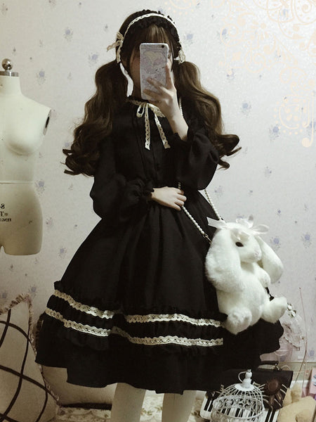 Classic Lolita OP Dress Bow Ruffl Two Tone Lolita One Piece Dress