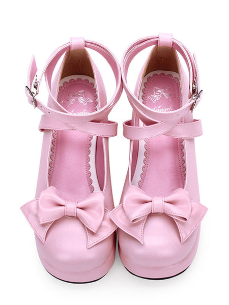 Sweet Lolita Pumps Bow Strappy Platform White Lolita Shoes