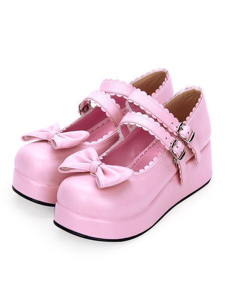 Sweet Lolita Footwear Bow Frill Strappy Buckle Platform PU Lolita Shoes