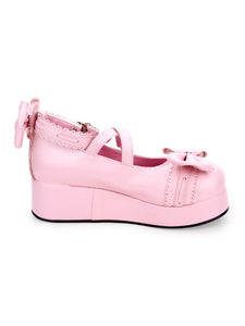 Sweet Lolita Shoes Bow Strappy Buckle Platform PU Lolita Footwear