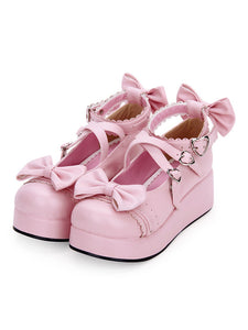Sweet Lolita Shoes Bow Strappy Buckle Platform PU Lolita Footwear