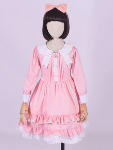 Maid Style Kid Lolita Outfit Ruffle Two Tone One Piece Dress With Apron And Headdress