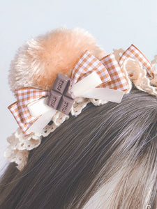 Sweet Lolita Hair Accessory Bear Ear Lace Ruffle Bow Khaki Lolita Hair Band