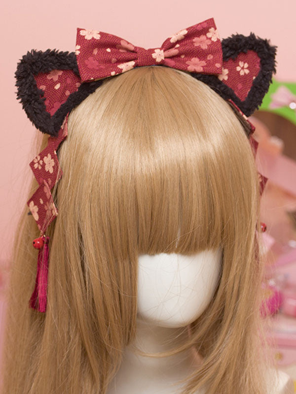 Kimono Lolita Hair Clasp Print Bow Tassel Red Lolita Hair Accessory