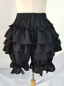 Classic Lolita Shorts Ruffle Lace Bow Black Cotton Lolita Bottom