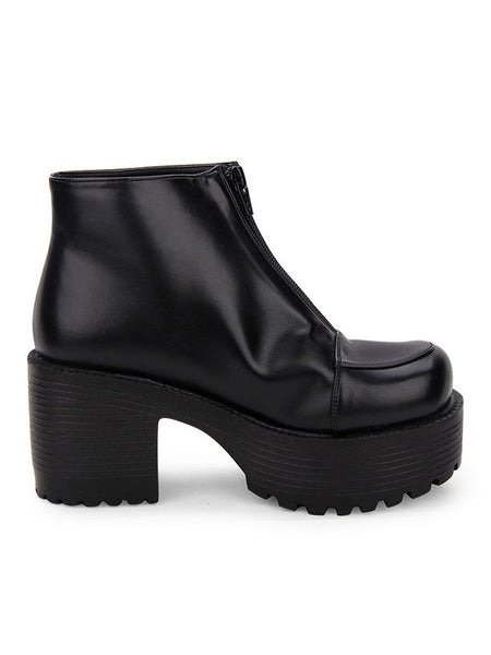 Gothic Lolita Booties Zipper Platform Chunky Heel Black Lolita Ankle Boots
