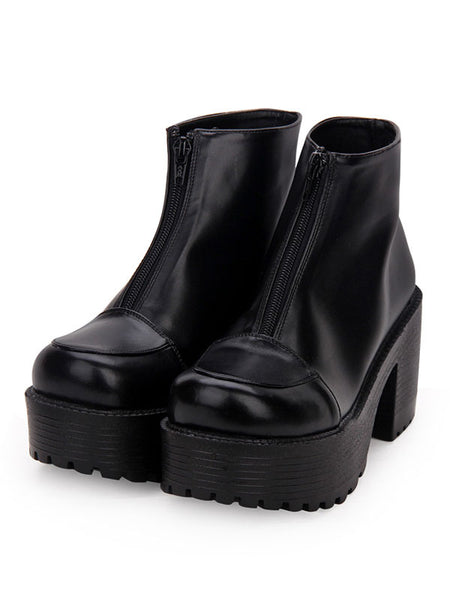 Gothic Lolita Booties Zipper Platform Chunky Heel Black Lolita Ankle Boots