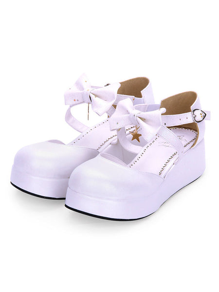 Sweet Lolita Shoes Bow Starlet Strappy PU Lolita Flatform Shoes