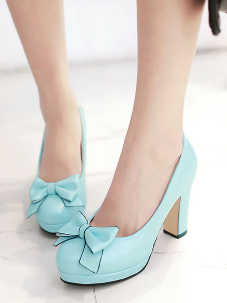 Classic Lolita Shoes Bow Platform Chunky High Heel Lolita Pumps
