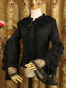 Rococo Lolita Shirt Lace Trim Ruffle Bow Chiffon Lolita Blouse