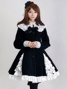 Sweet Lolita Overcoat Lace Trim Ruffle Bow Wool Lolita Winter Coat