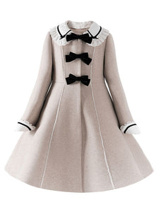 Classic Lolita Overcoat Lace Bow Camel Wool Lolita Coat