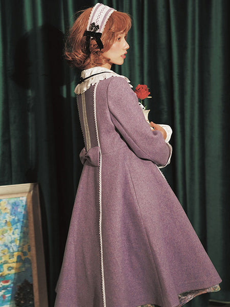 Classic Lolita Overcoat Lace Bow Camel Wool Lolita Coat