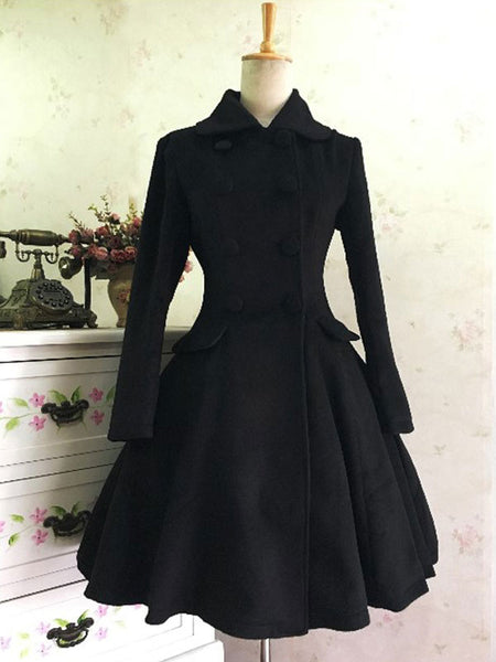 Classic Lolita Wool Coat Bow Double Breasted Furry Lolita Winter Overcoat