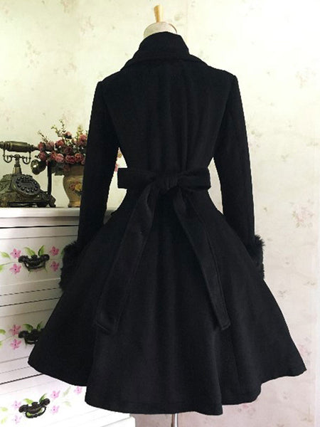 Classic Lolita Wool Coat Bow Double Breasted Furry Lolita Winter Overcoat