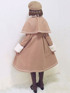 Sweet Lolita Overcoat Bow Pleated Wool Lolita Winter Coat With Cape
