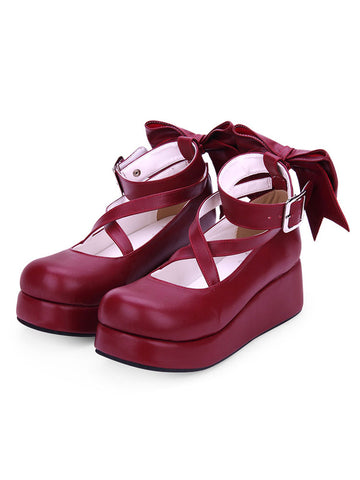 Sweet Lolita Shoes Bow Strappy Burgundy Platform Lolita Footwear